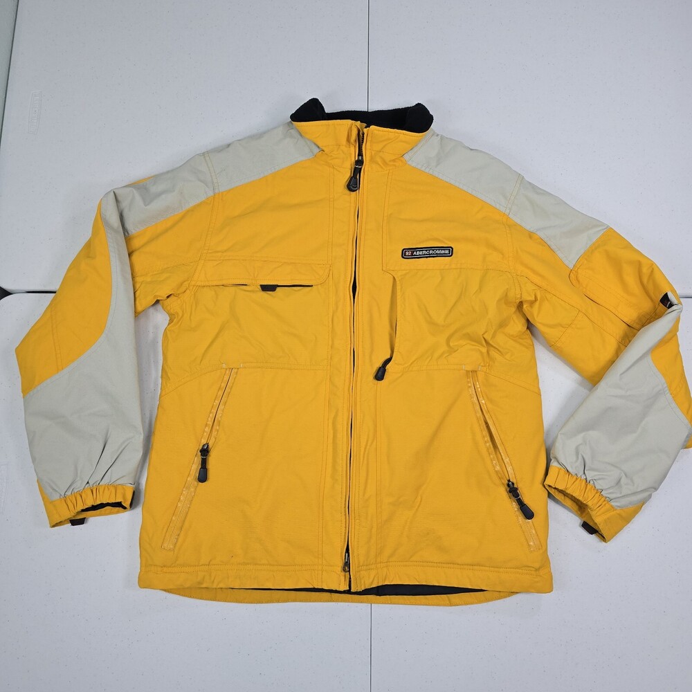 Vintage Y2K Abercrombie & Fitch A92 Men M Yellow Jacket Zip Fleece Lined